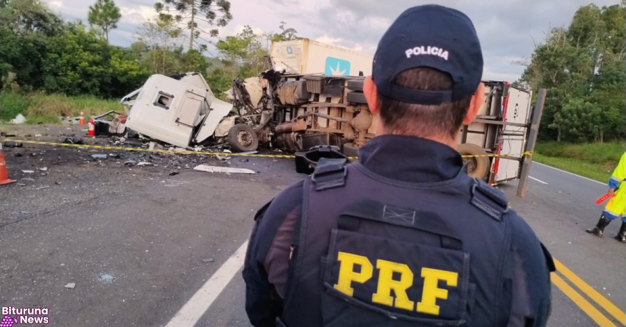 Colisão frontal entre caminhões na BR-277 entre Irati e Palmeira deixa um morto e um ferido grave