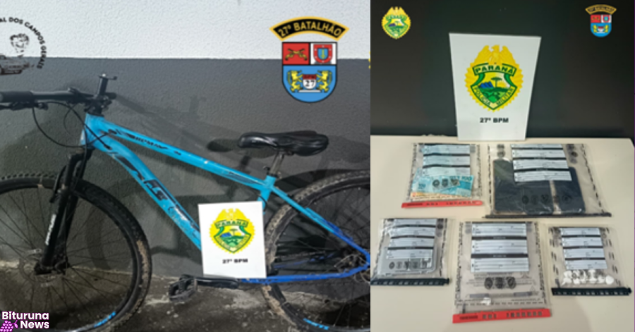 Bicicleta furtada é recuperada em mata e mãe e filho são presos por tráfico em duas ações da PM em União da Vitória