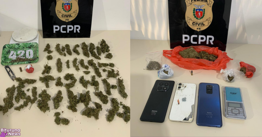 Duas operações da Polícia Civil em São Mateus do Sul terminam com prisões por tráfico e apreensão de drogas, balança e munição