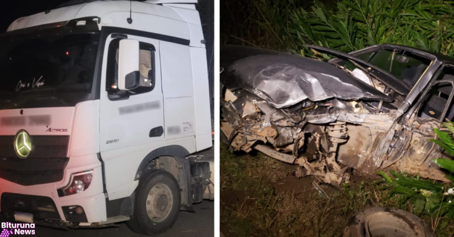 Colisão entre carro e carreta deixa dois feridos na BR-153, em Mallet
