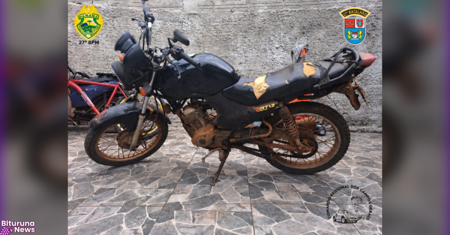 Motocicleta furtada é localizada pela PM em área de mata de Cruz Machado