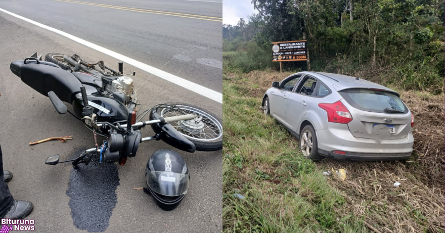 Colisão traseira na BR-476 deixa motociclista ferido em União da Vitória