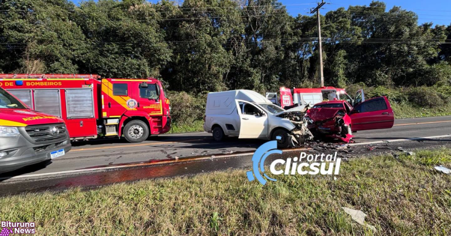 Colisão entre Ford Ka e Montana deixa três feridos, incluindo gestante, entre São Mateus do Sul e São João do Triunfo