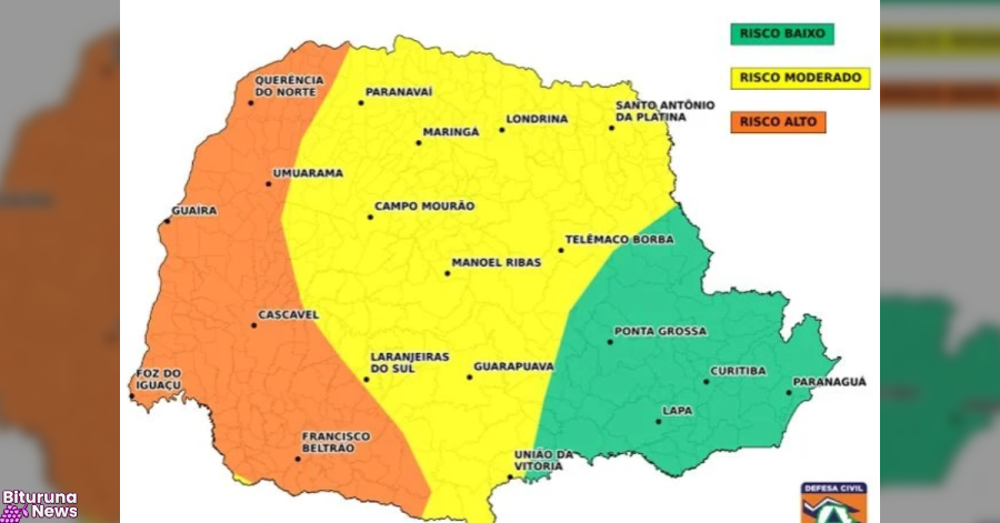 Ciclone acelera virada do tempo no Sul do Paraná e Defesa Civil emite aviso de tempestades