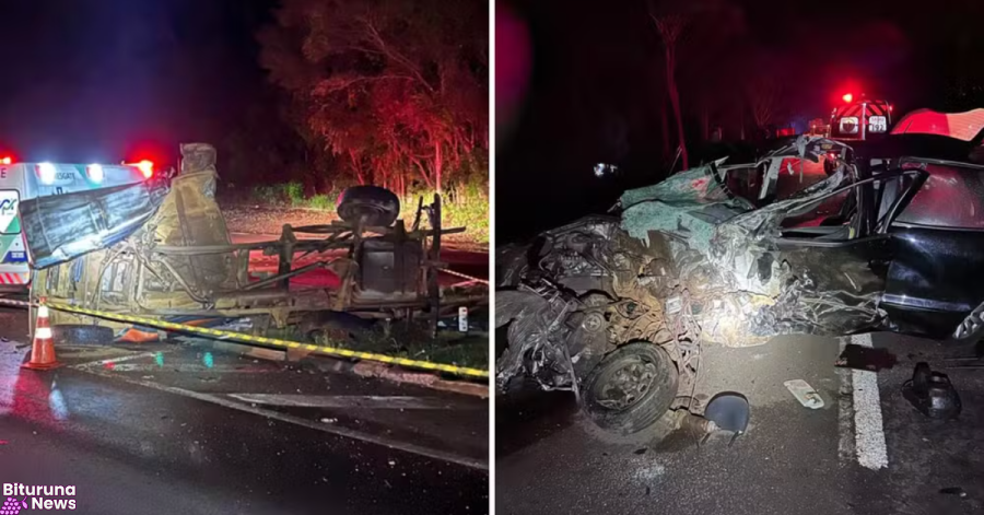 Motorista de caminhonete morre após carro invadir pista contrária na BR-277, em Laranjeiras do Sul