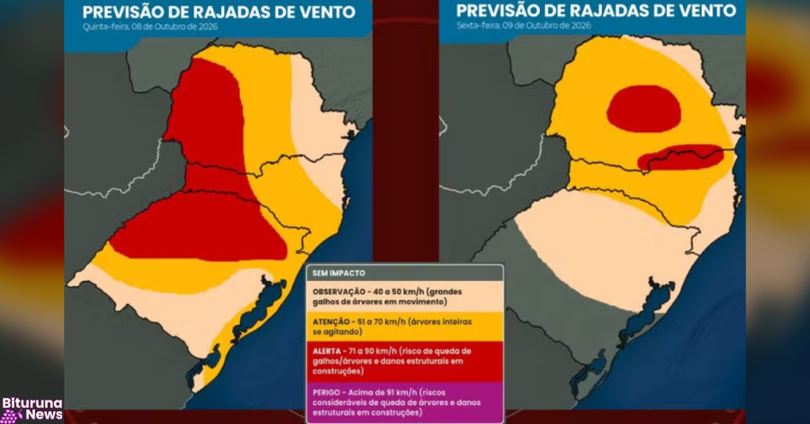 Centro-Sul do Paraná pode ter rajadas de vento e chuva nos próximos dias, diz Climatempo