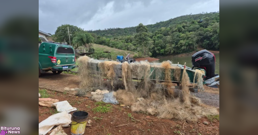 PM Ambiental apreende 1.160 metros de redes de pesca em represas de Pinhão