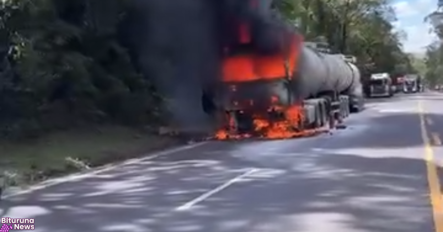 Caminhão pega fogo na BR-476 em Paulo Frontin e brigada combate chamas